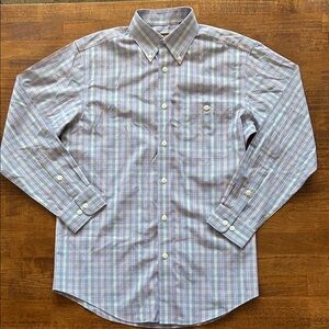 Orvis mens bright colors crisp plaid pinstripe button down dress shirt size M